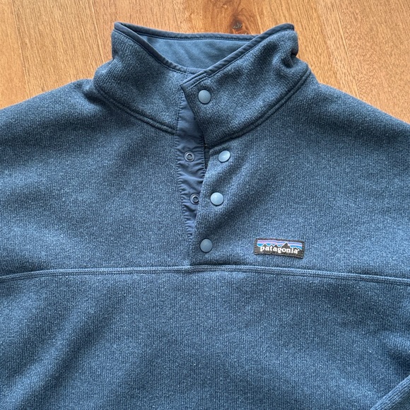 Patagonia Better Sweater navy quarter pullover snap collar kangaroo pocket L M - Picture 2 of 5
